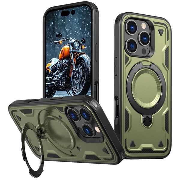 Mobilskal till iPhone 16 Pro Plast Militärt Skydd Med Ställ - Olivgrön