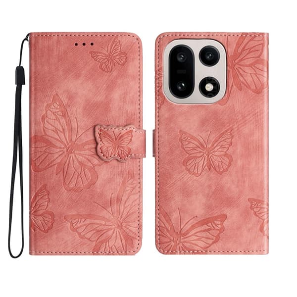 OnePlus 15 5G Konstläder Plånboksfodral Butterfly Skin-Touch Rosa