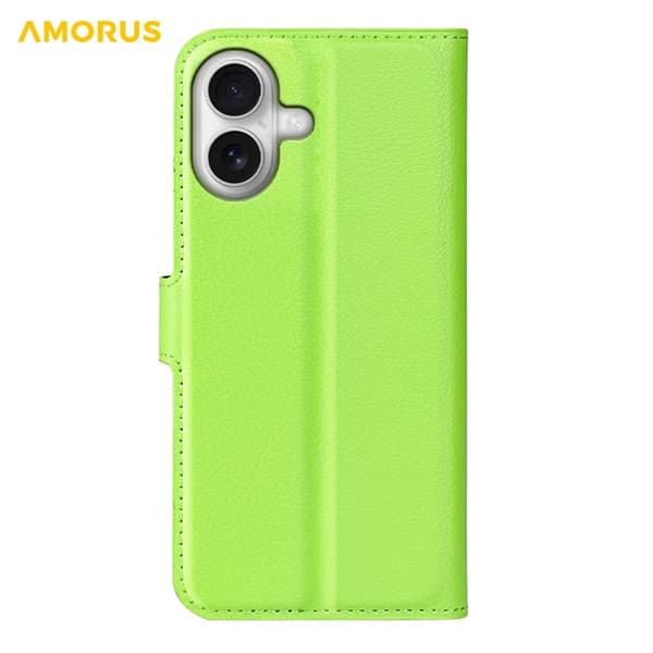 AMORUS iPhone 17 Konstläder Plånboksfodral Flipstativ Litchi - Grön Grön