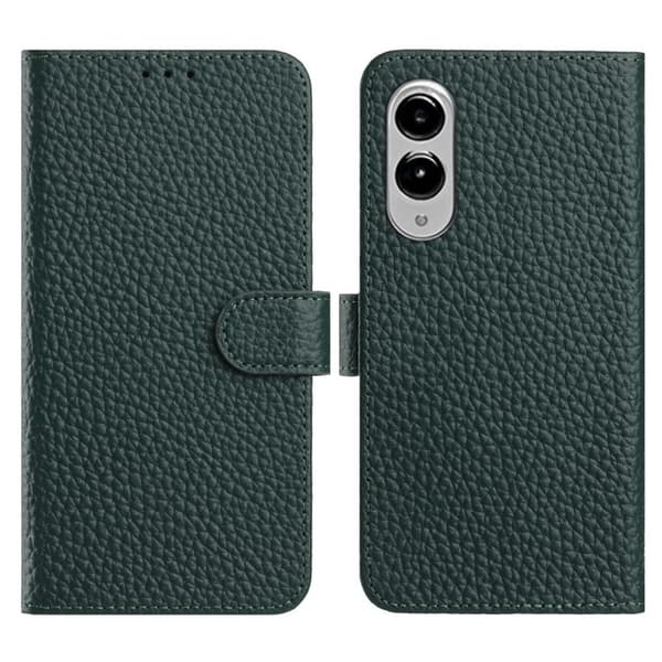 Galaxy S25 Edge Plånboksfodral Äkta Läder Litchi - Grön Grön