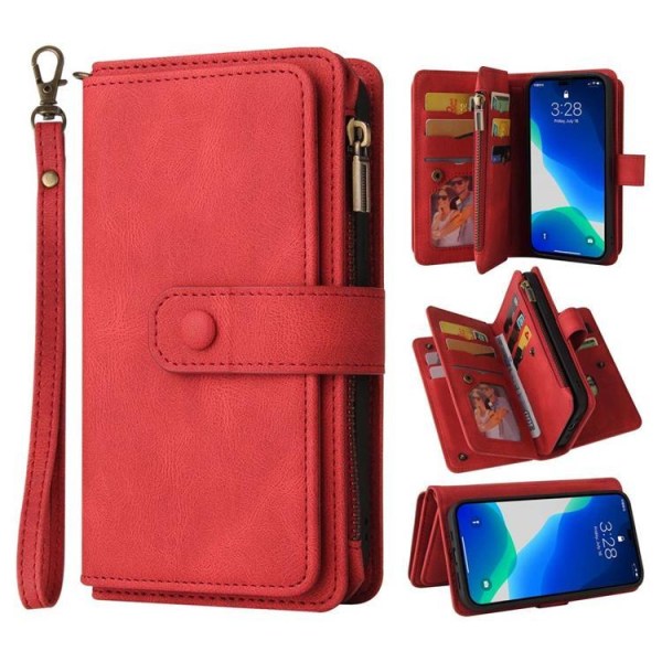 iPhone 14 Pro Max Wallet Case KT vetoketju - punainen