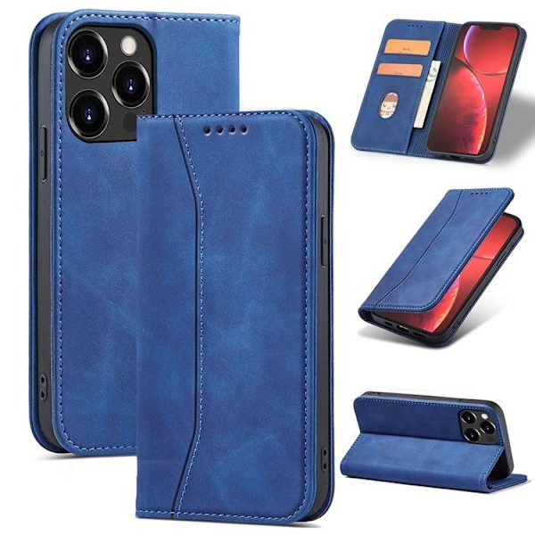 iPhone 13 Pro Max Lompakkokotelo Magnet Fancy - Sininen Blå