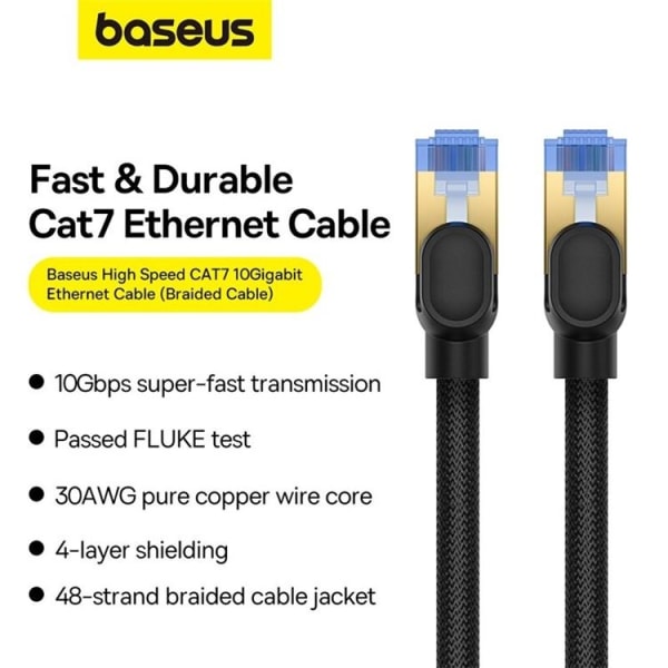 Baseus Internet Kabel 0,5m kat.7 - Flettet Sort