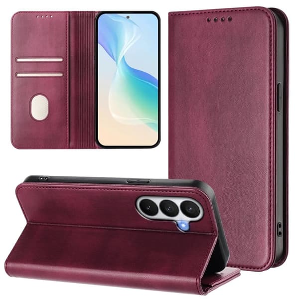 Samsung Galaxy S26 / S26 Pro Plånboksfodral Retro Textur RFID-Skydd - Vinröd
