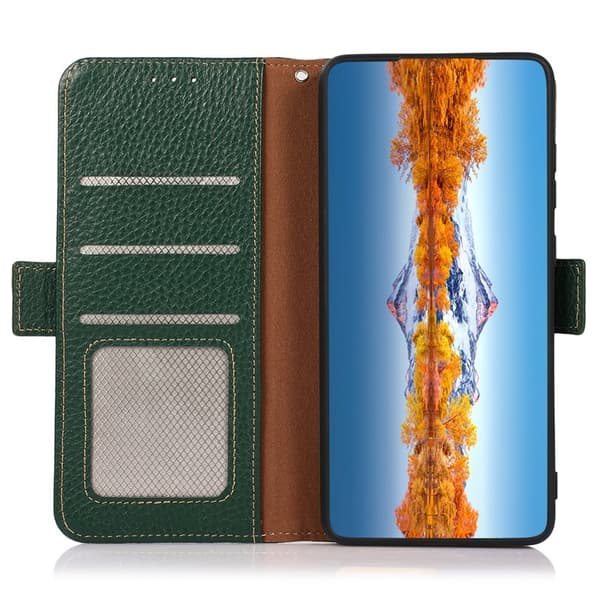 KHAZNEH Samsung Galaxy S26 / S26 Pro Plånboksfodral Äkta Läder RFID Skydd - Grön