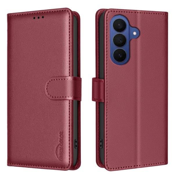BINFEN Samsung Galaxy S26 Pro Plånboksfodral Konstläder RFID Skydd - Röd