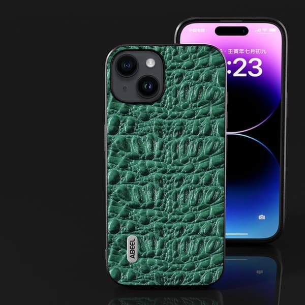 ABEEL Mobilskal till iPhone 15 Slim-Fit i Äkta Läder Grön
