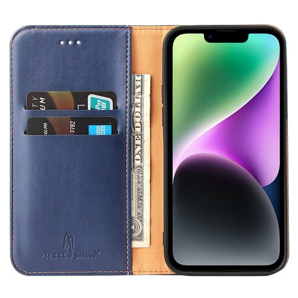 FIERRE SHANN iPhone 14 Plus Plånboksfodral Konstläder - Blå