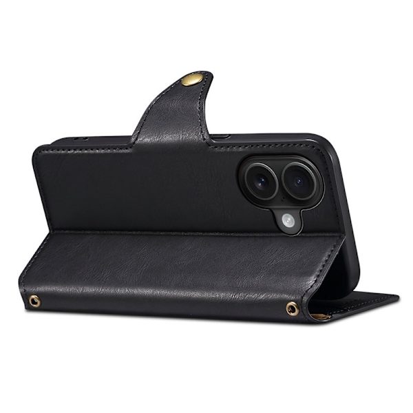 DENIOR iPhone 16 Plus Plånboksfodral Konstläder Svart