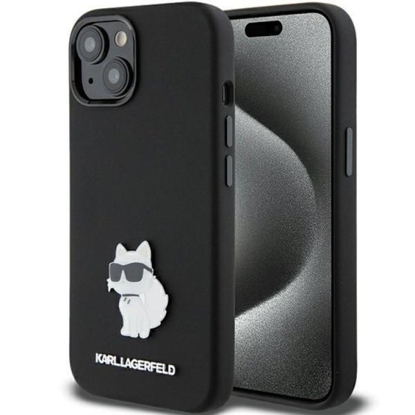 KARL LAGERFELD iPhone 15/14 Plus Mobilskal Silikon Metal Pin Svart