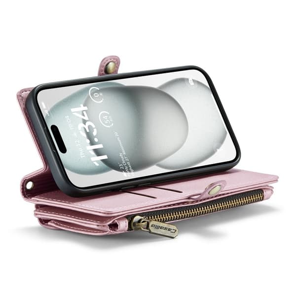 CASEME Plånboksfodral Konstläder till iPhone 15 med kortfack - Rosa