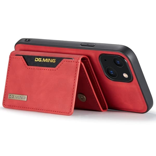DG.MING iPhone 15 Konstläder Plånboksfodral Magnetiskt Röd