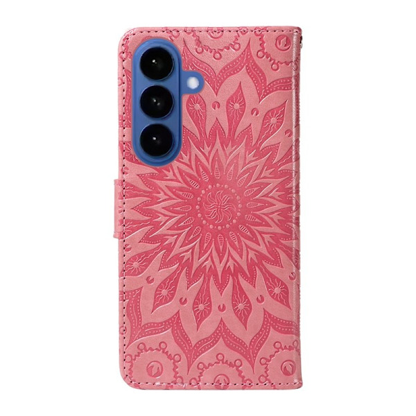 Samsung Galaxy S26 Plus Plånboksfodral Konstläder Solrostryck - Rosa
