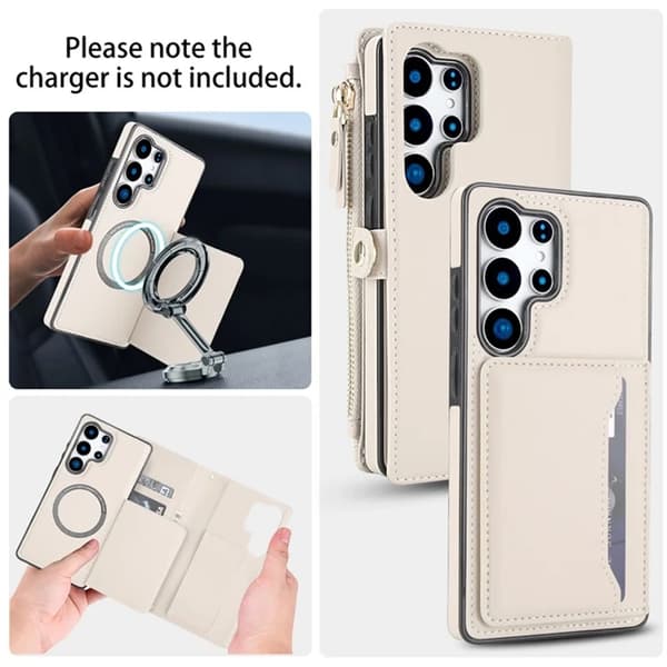 Galaxy S25 Ultra Konstläder Plånboksfodral MagSafe Detachable - Vit Vit