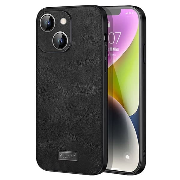 SULADA Mobilskal till iPhone 15 PU Läder Coated TPU+PC Svart