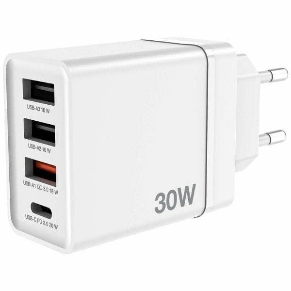 Verbatim Hurtigoplader 30W 3xUSB-A 1xUSB-C PD 3.0 - Hvid Vit