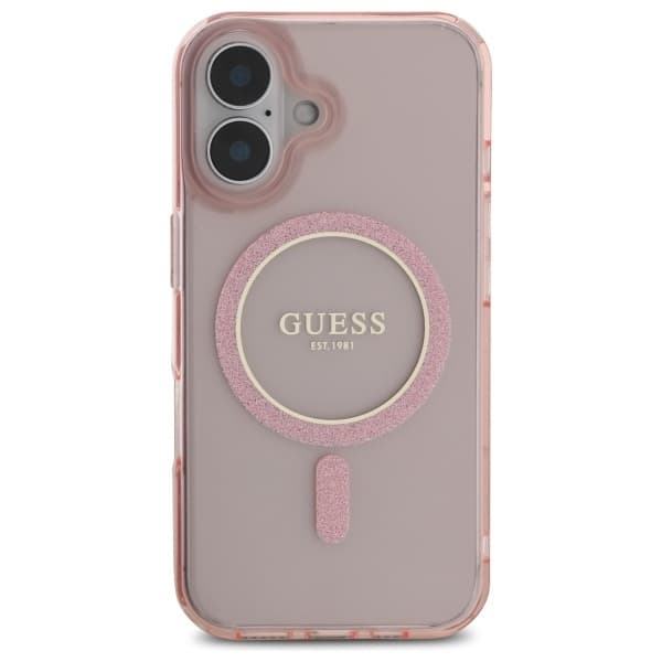 Guess Telefontaske til iPhone 16 MagSafe IML Glitter Circle - Lyserød Rosa