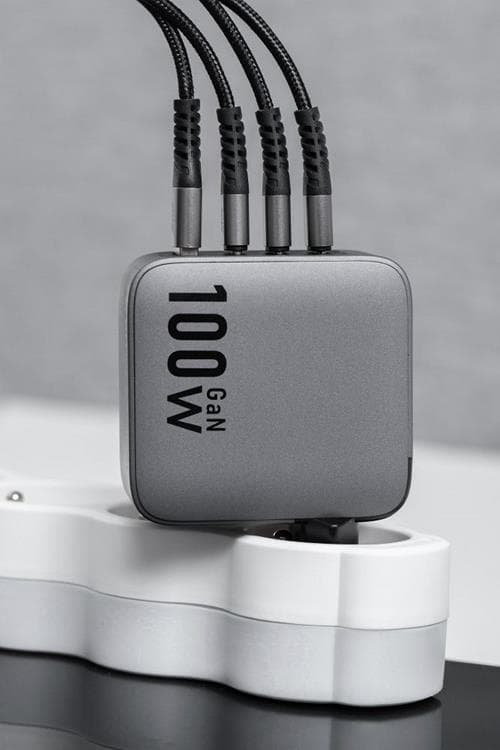Forcell F-Energy GaN Vægoplader 100W 3xUSB-C 1xUSB-A - Grå Grå