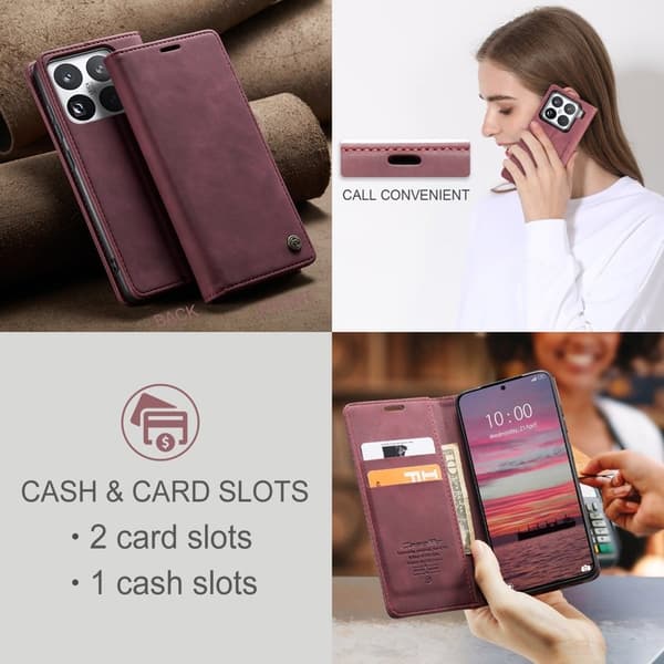 CASEME 013 Xiaomi 15 Pro Case Plånboksfodral Konstläder Röd