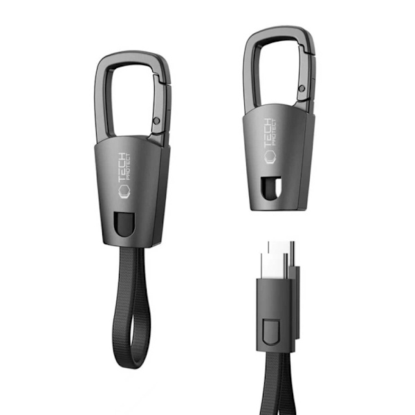 Tech-Protect USB-C till USB-C Kabel Nyckelring 60W - Iron Grå Grå