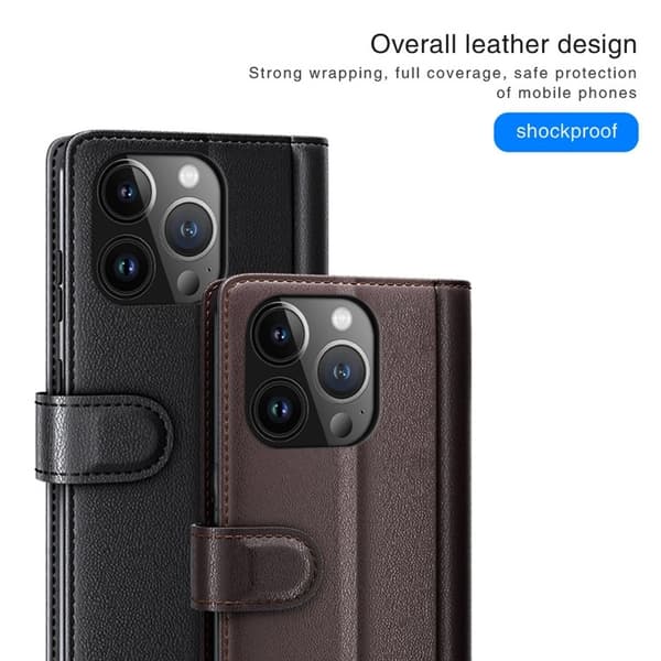 iPhone 15 Pro Max Plånboksfodral Äkta Läder Anti-Dust - Brun Brun