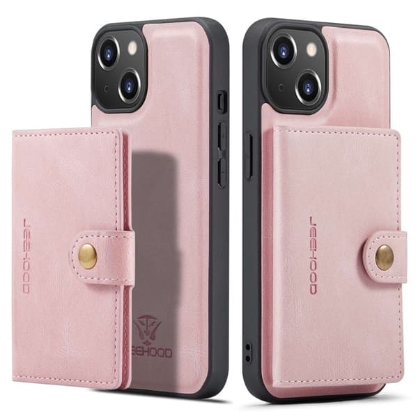 JEEHOOD Mobilskal till iPhone 14 2-in-1 Konstläder med Plånboksfodral - Roséguld