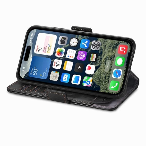 CASENEO iPhone 16e Plånboksfodral Konstläder Ställ med RFID - Svart