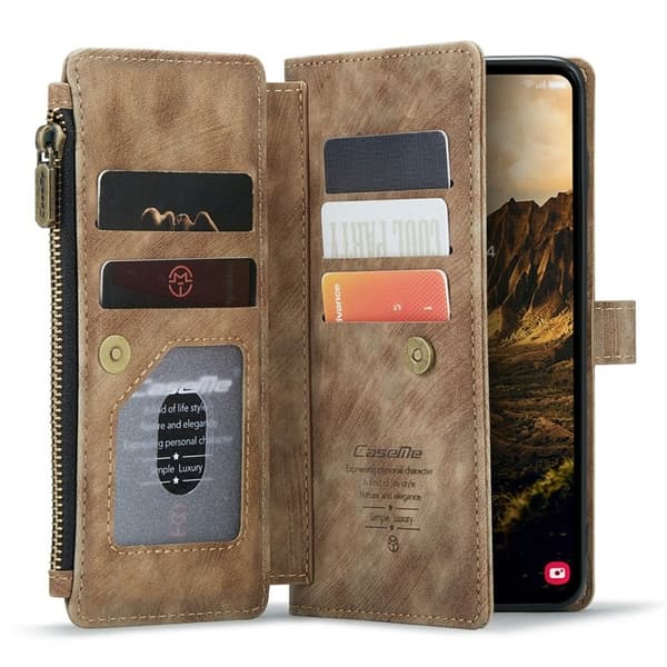 CASEME Konstläder Plånboksfodral för Samsung Galaxy S24+ med rem - Brun
