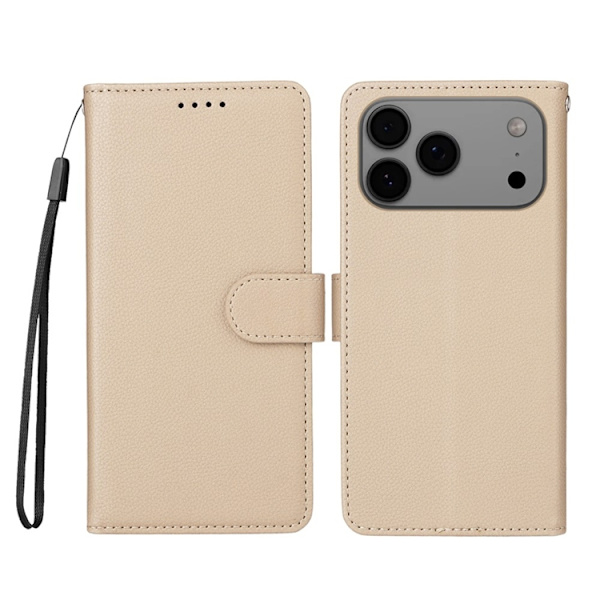 iPhone 17 Pro Max Plånboksfodral RFID Blocking med Handledsrem Beige