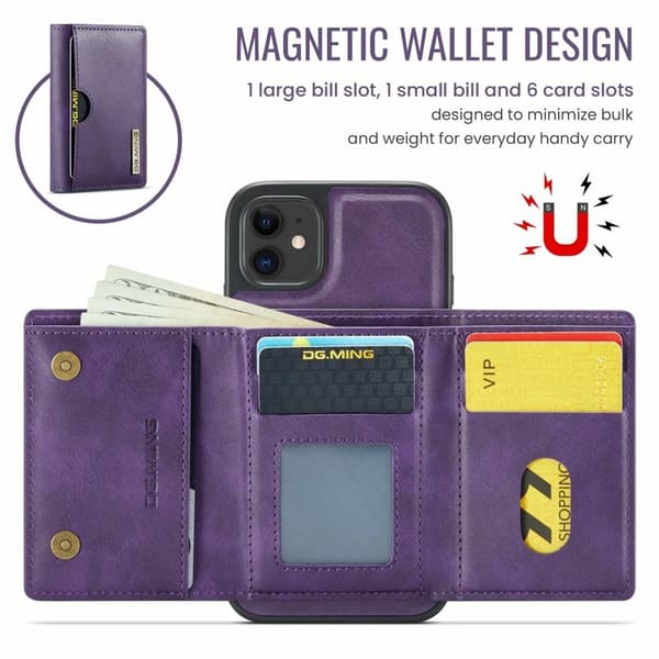 DG.MING M6 Series Mobilskal till iPhone 11 Magnetiskt Plånboksfodral Lila