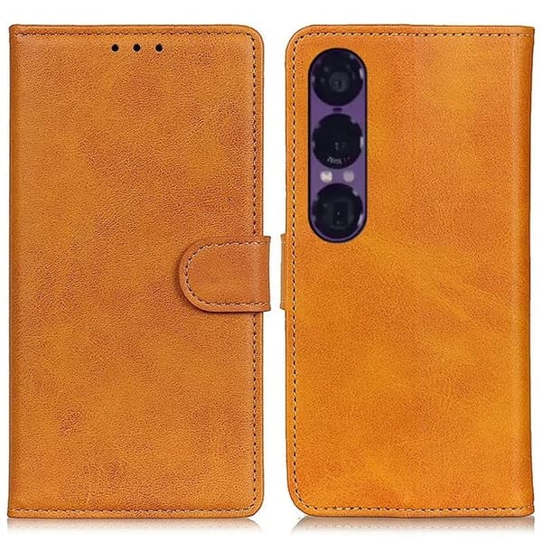 Sony Xperia 1 VII Plånboksfodral Cowhide Konstläder - Brun