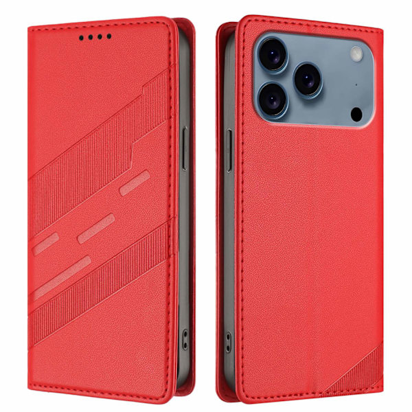 iPhone 17 Pro Plånboksfodral Punk Style Imprinted - Röd Röd