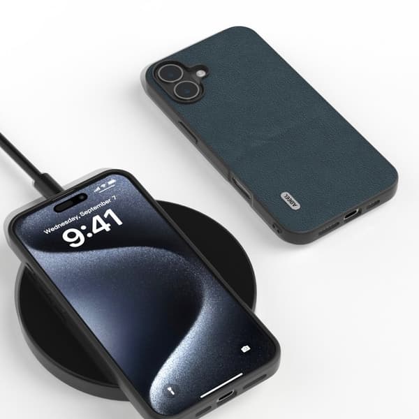 ABEEL Mobilskal till iPhone 16 Äkta Läder Coated PC+TPU Hybrid Grön