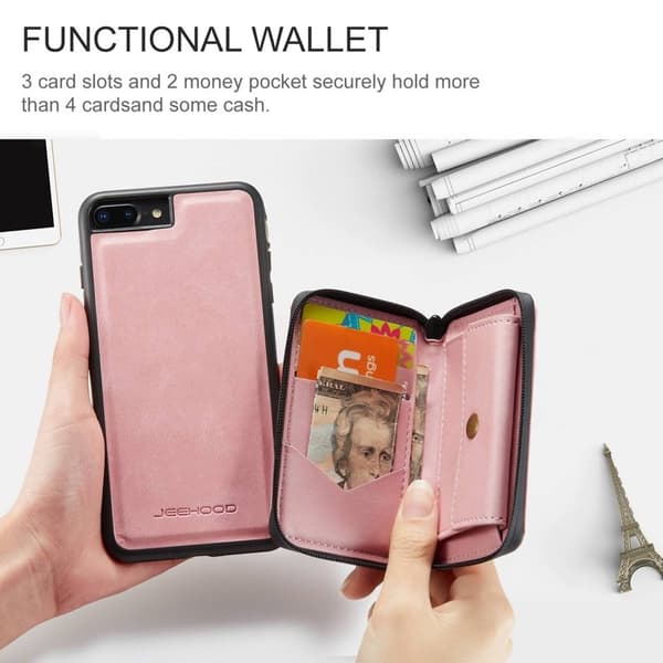 JEEHOOD Mobilskal till iPhone 7 Plus/8 Plus 2-i-1 Stöttålig Konstläder Rosa