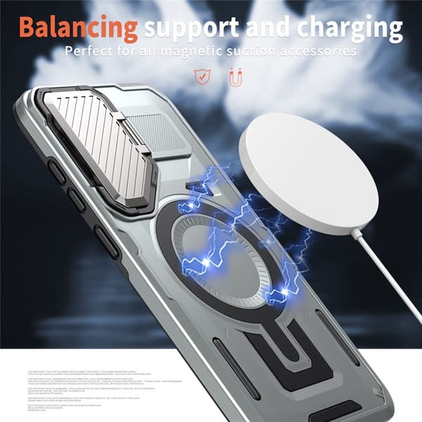 Mobilskal till Galaxy S25/S24 MagSafe Kickstand - Silver Silver