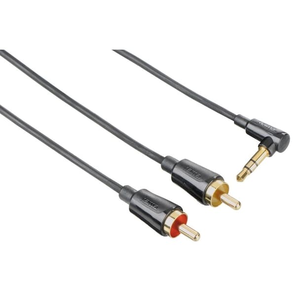 HAMA lydkabel 3.5mm-2xRCA Vinklet oprullet Guld Sort 0,75m