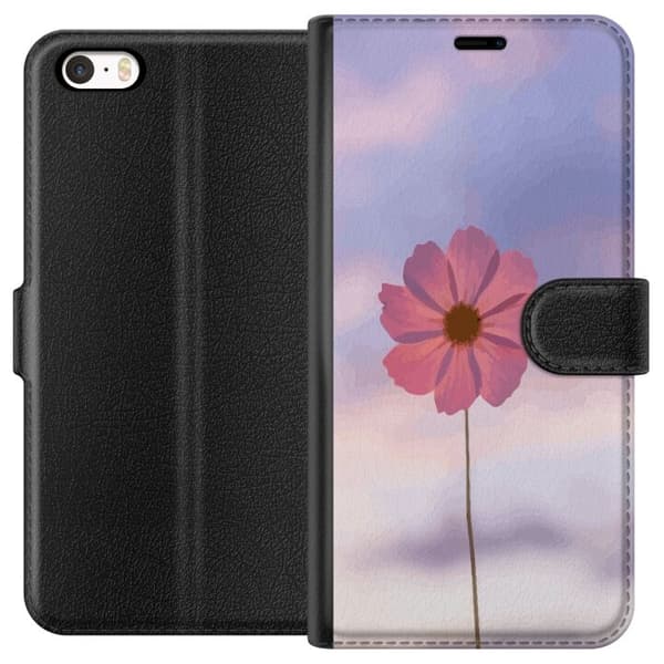 Pungcover til Apple iPhone SE (2016) med lyserød blomst