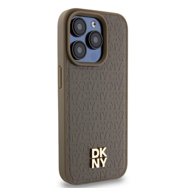 DKNY iPhone 15/14/13 Mobilskal Magsafe Läder Pattern Metal Logo