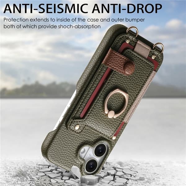 Mobilskal till iPhone 17 med Korthållare Ring Kickstand - Khaki Beige