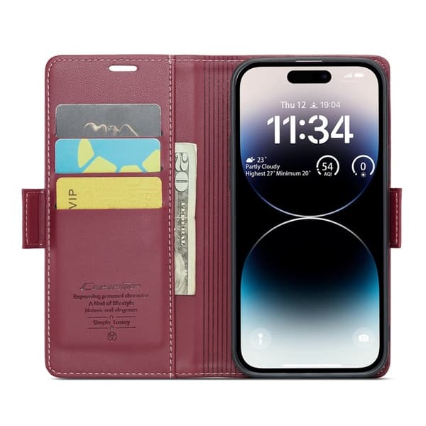 CASEME Plånboksfodral Konstläder till iPhone 14 Pro Max - Röd
