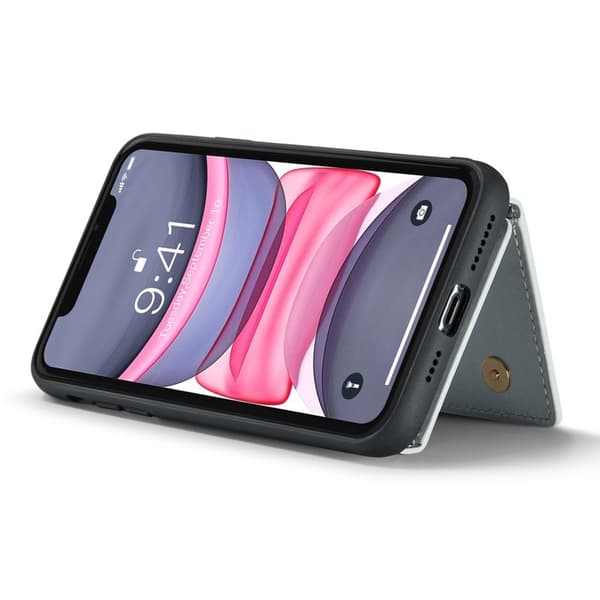 DG.MING M3 Series iPhone 11 Konstläder Plånboksfodral 2-i-1 Med Ställ Silver