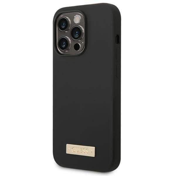 GUESS iPhone 14 Pro Max Skal MagSafe Silicone Logo Plate - Musta Black
