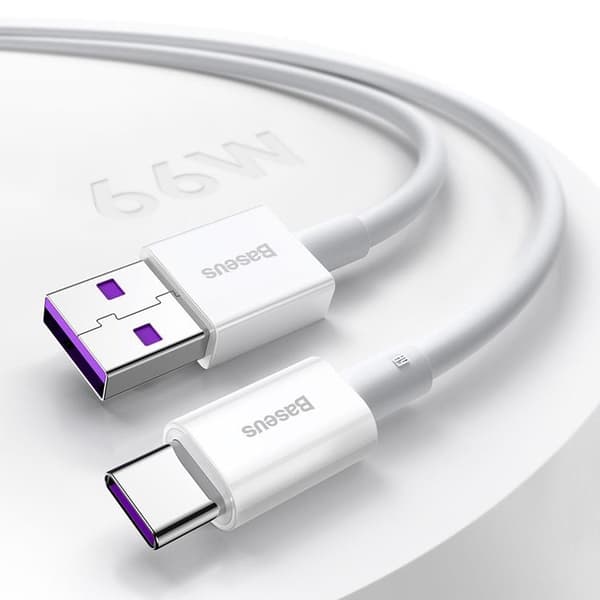 Baseus Superior USB-A til USB-C 66 W Kabel 1 m - Hvid Vit