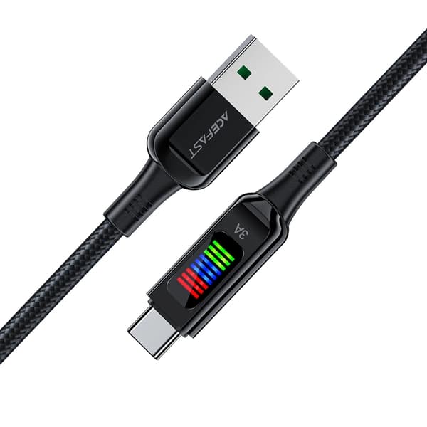 Acefast USB-A til USB-C Kabel 60W 1.2m med Display - Sort Black