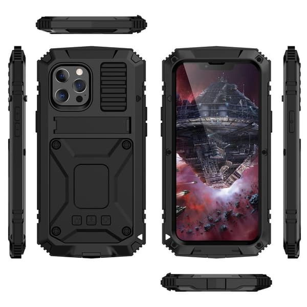 R-JUST Mobilskal till iPhone 13 Kickstand Slim Armor Silikon Svart