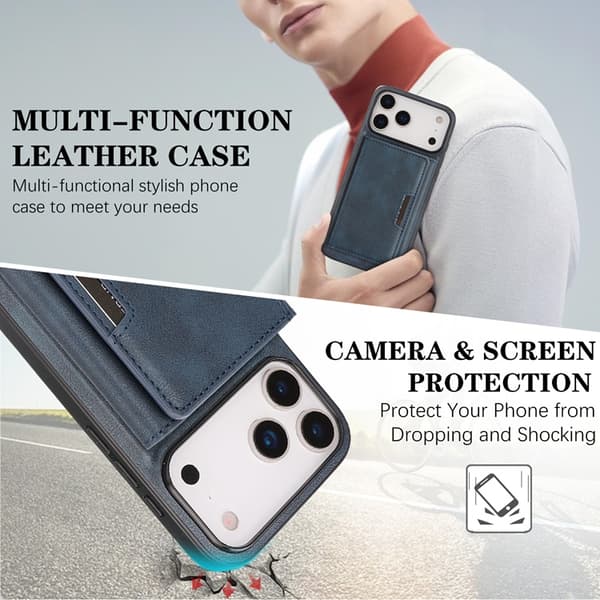 Mobilskal till iPhone 17 Pro MagSafe Kickstand Tri-fold Korthållare Blå