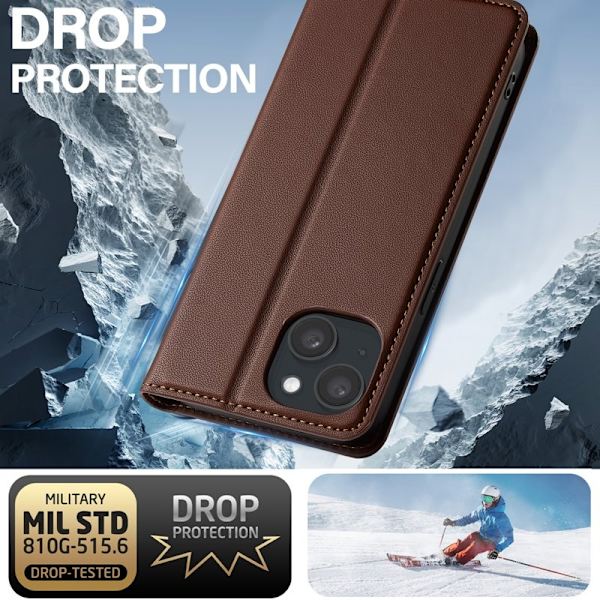LC.IMEEKE L1 Series iPhone 15 Plus Plånboksfodral Konstläder - Brun