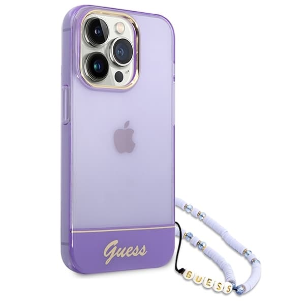 Guess telefonetui til iPhone 14 Pro MagSafe Gennemsigtig perlerem