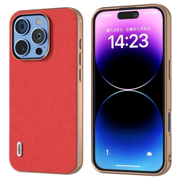 Abeel Mobilskal till iPhone 16 Pro Äkta Läder Cross Texture - Röd Röd
