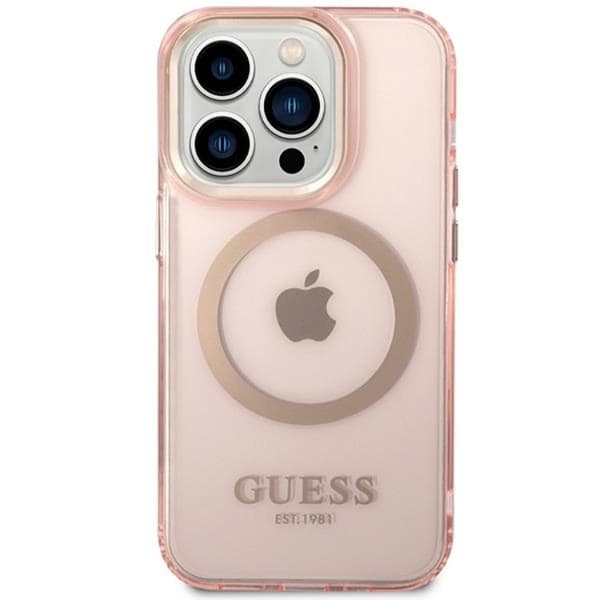 Guess Mobilskal till iPhone 14 Pro Max MagSafe Gold Outline - Rosa Rosa